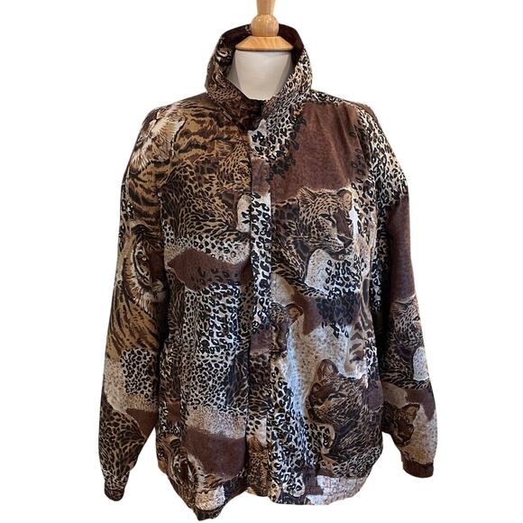 Vintage Kim Rogers Sport Silk Mixed Animal Print Bomber Jacket, Size 1X - Picture 1 of 14